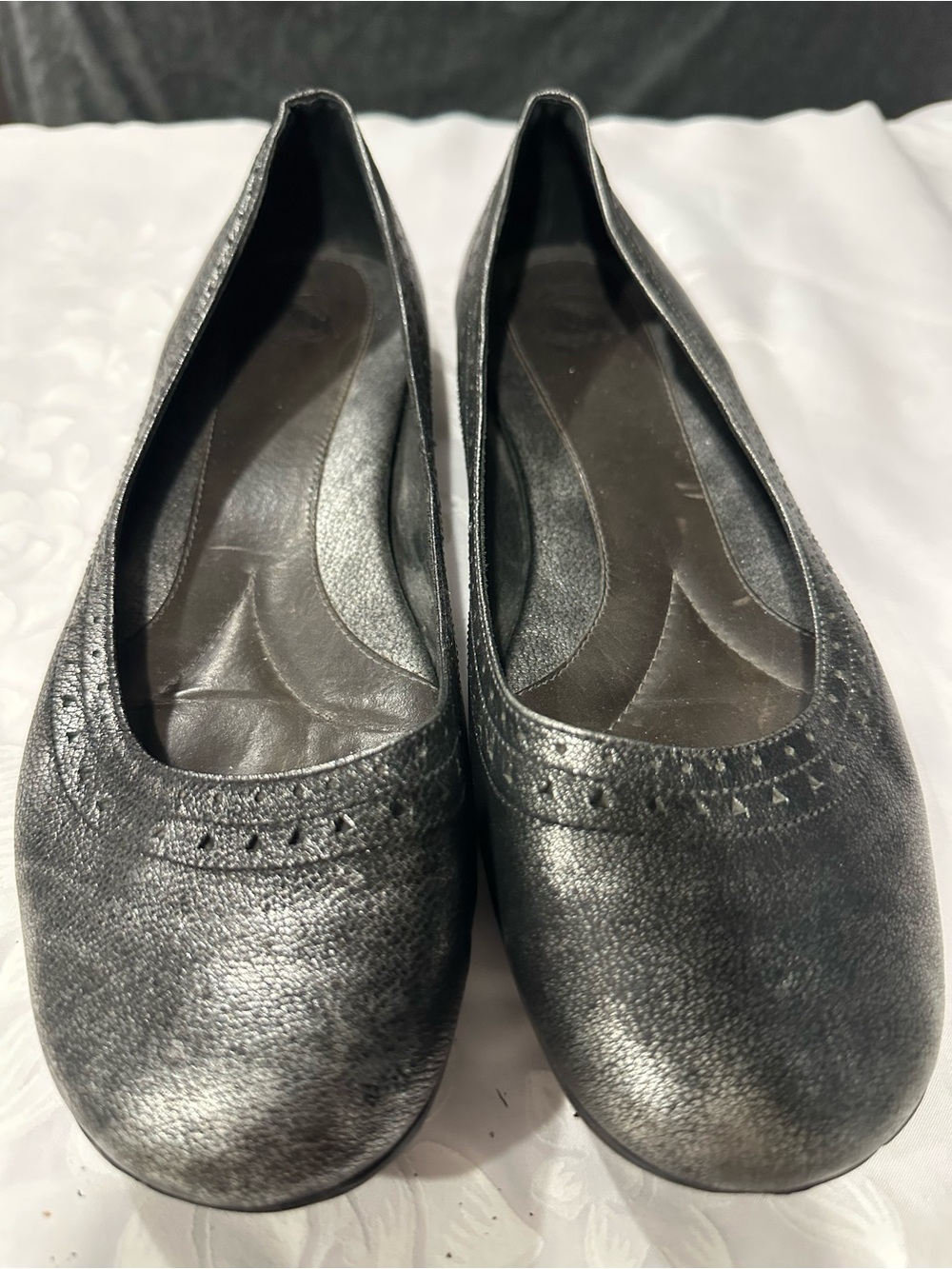 Women's Metallic Black Ballet Flats - Comfortable Everyday Slip-Ons Size 9